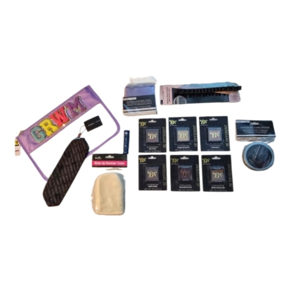 Kendall & Kylie Bag, Eyeshadow, Lip Balm, Makeup Remover Towels & Tool Bundle